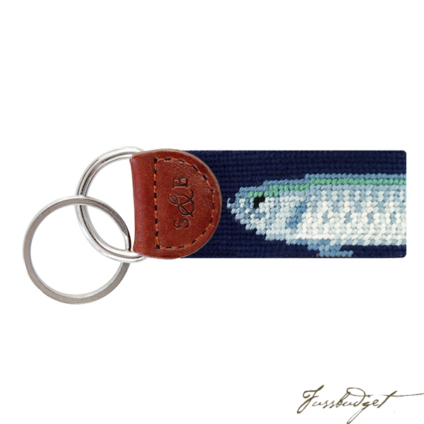 Big Tarpon (Dark Navy) Needlepoint Key Fob-Fussbudget.com