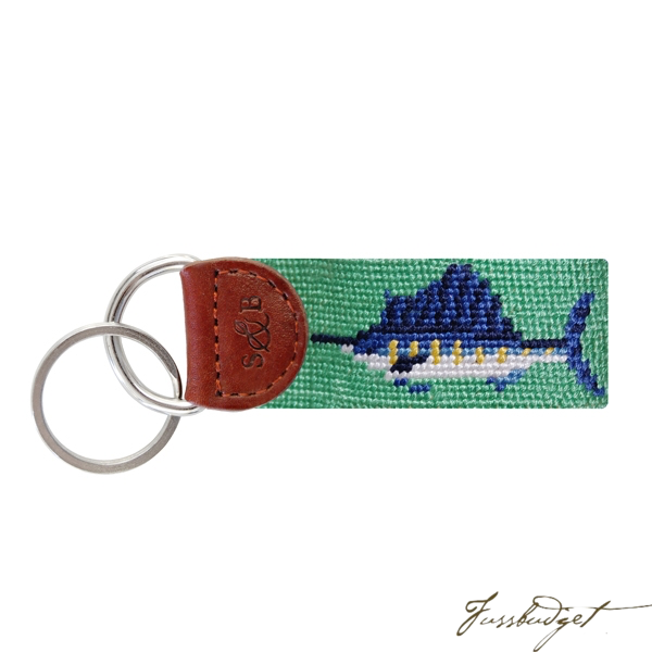 Billfish (Mint) Needlepoint Key Fob-Fussbudget.com