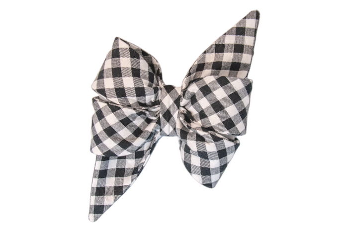 A timeless black picnic plaid feminine dog belle bow, perfect for adding a classic touch to your dog's wardrobe.