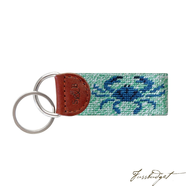 Blue Crab Needlepoint Key Fob-Fussbudget.com