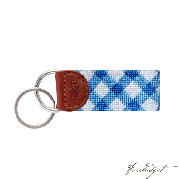 Blue Gingham Needlepoint Key Fob-Fussbudget.com