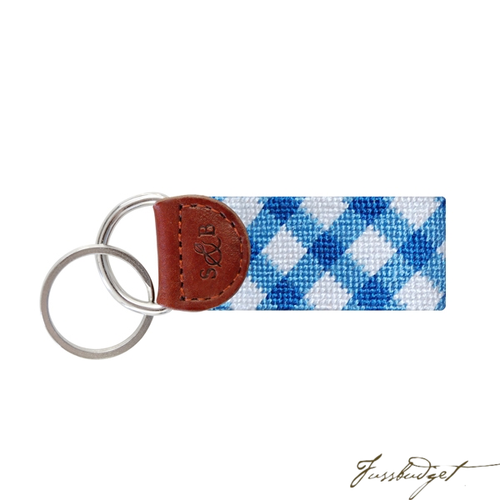 Blue Gingham Needlepoint Key Fob-Fussbudget.com