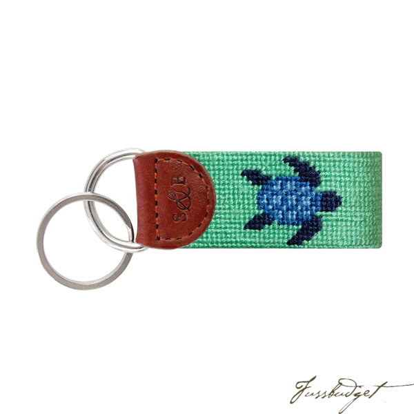 Blue Turtle (Mint) Needlepoint Key Fob-Fussbudget.com