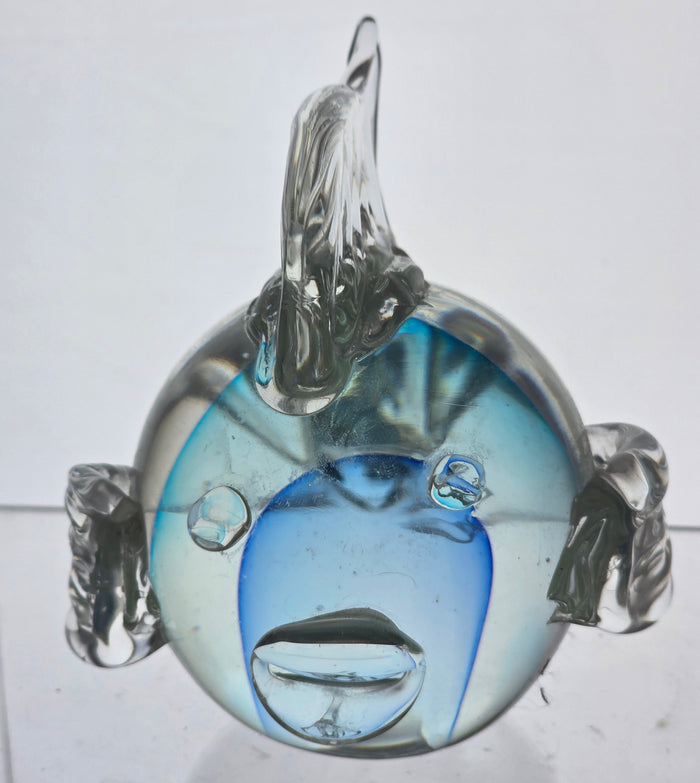 blue vealed glass fish paperweight