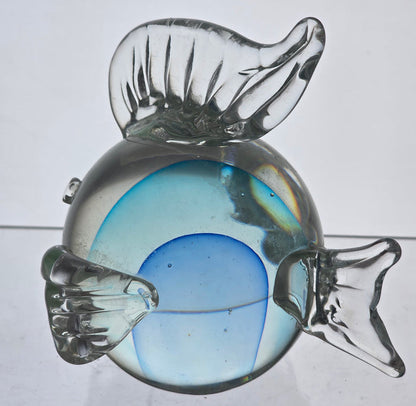 blue vealed glass fish paperweight