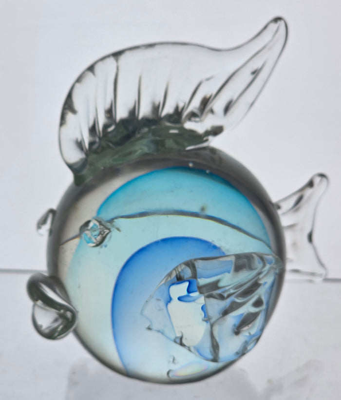 blue vealed glass fish paperweight