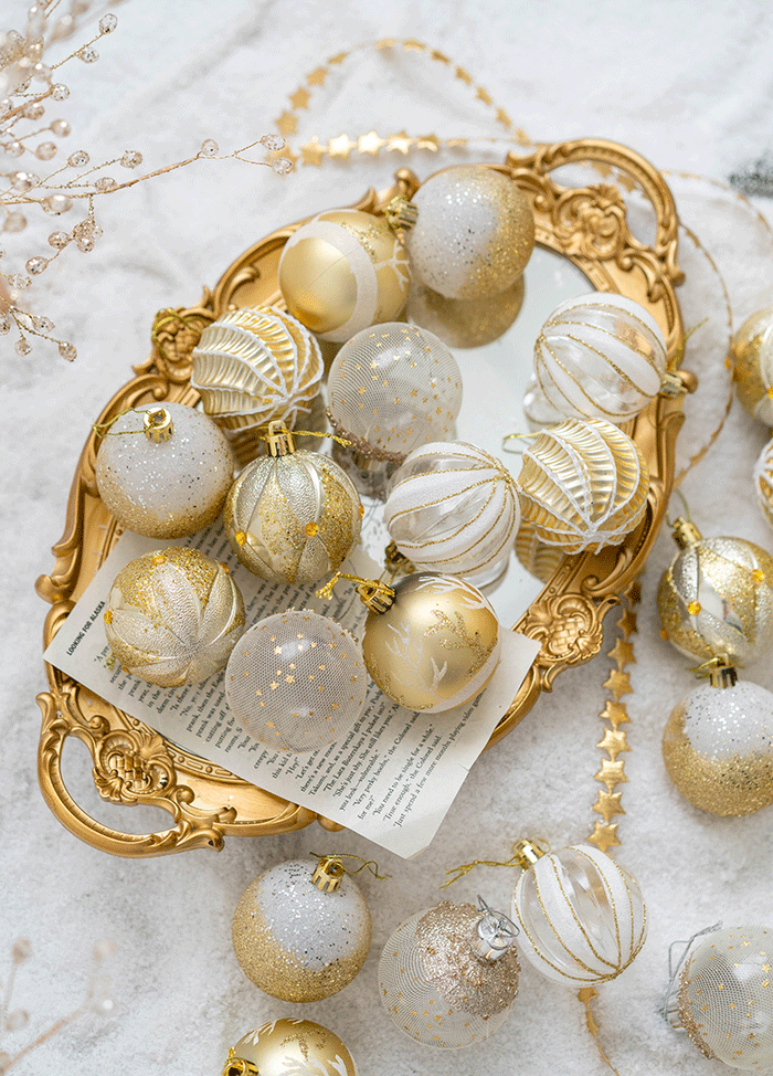 Bulk 30pcs Mixed Glitter Christmas Balls Set Hanging Ornaments Wholesale
