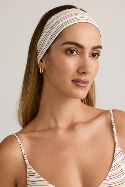 Modal Ribbed Headband in Pink & Yellow Stripe