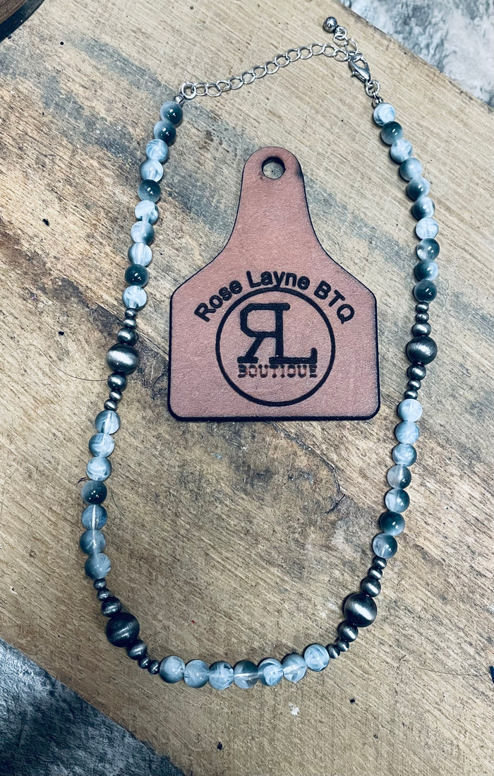 Cassidy White Marbled Silver Necklace