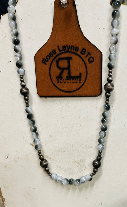 Cassidy White Marbled Silver Necklace