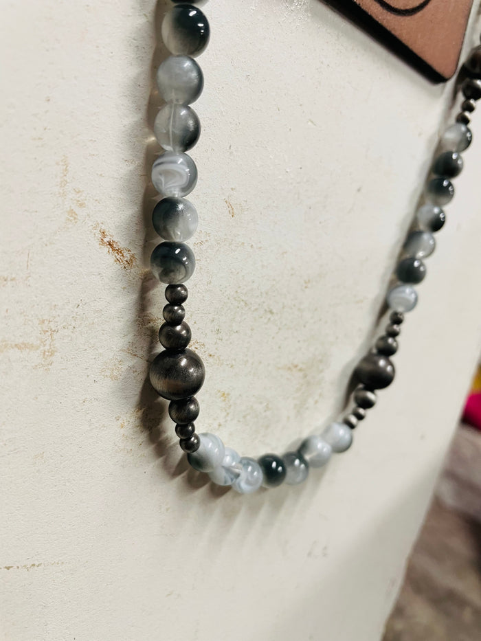 Cassidy White Marbled Silver Necklace