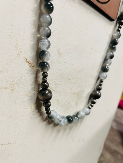 Cassidy White Marbled Silver Necklace