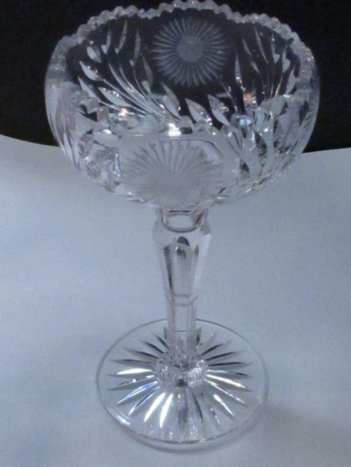 Cut Glass compote Antique floral tear drop stem bd