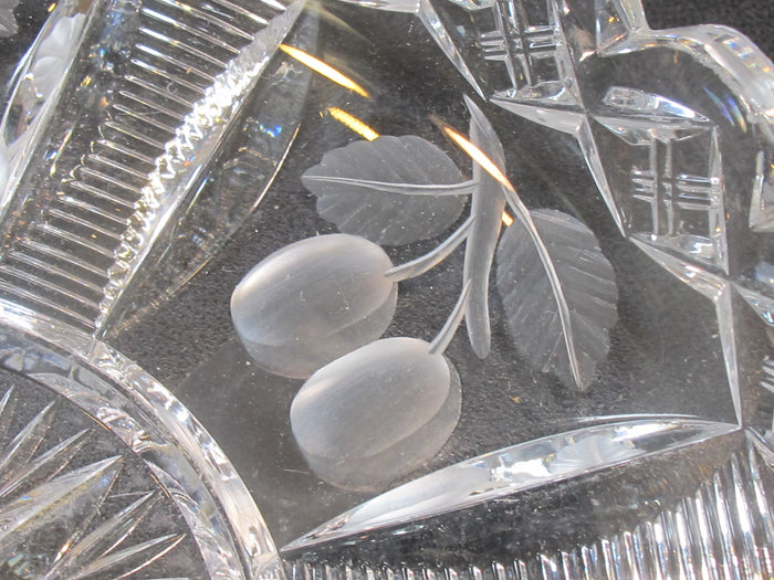 Cut glass dish FRUIT pear tomato grape crystal