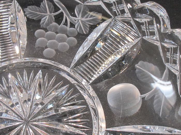 Cut glass dish FRUIT pear tomato grape crystal