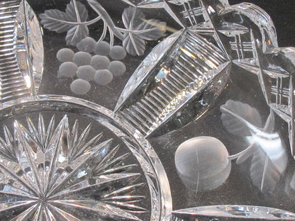 Cut glass dish FRUIT pear tomato grape crystal