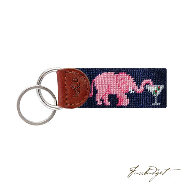Elephant Martini Needlepoint Key Fob-Fussbudget.com