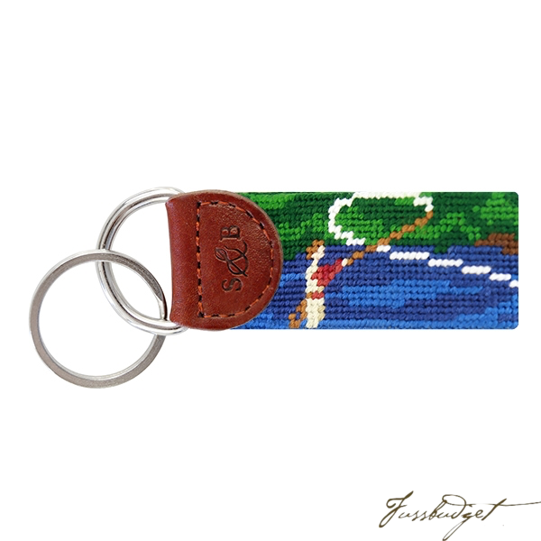 Fly Fishing Scene Needlepoint Key Fob-Fussbudget.com