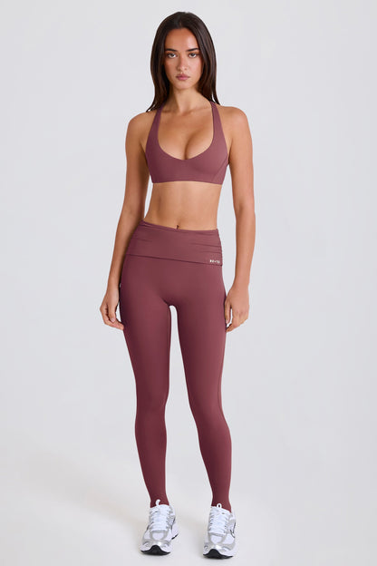 Foldover Mid-Rise Stirrup Leggings in Acai
