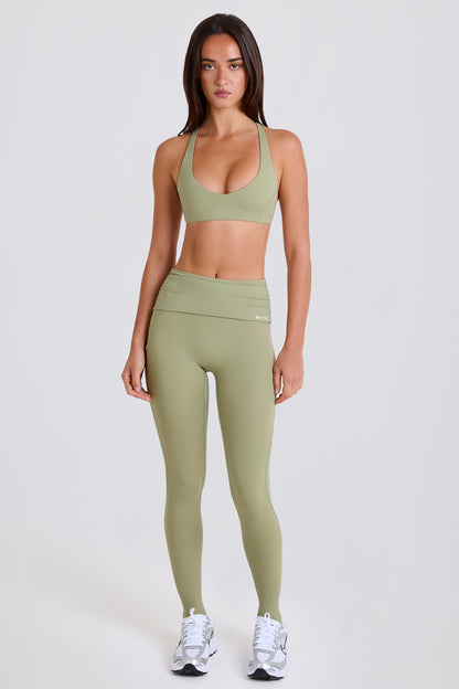 Foldover Mid-Rise Stirrup Leggings in Matcha