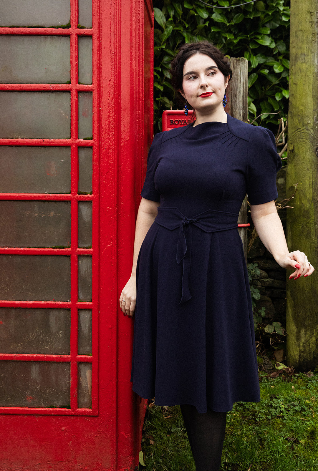 1940s Stanwyck Dress - Navy