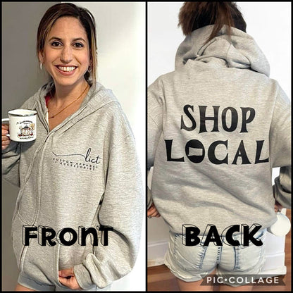Full Zip Hoodie with Shop Local (your state) and Your Logo on Front