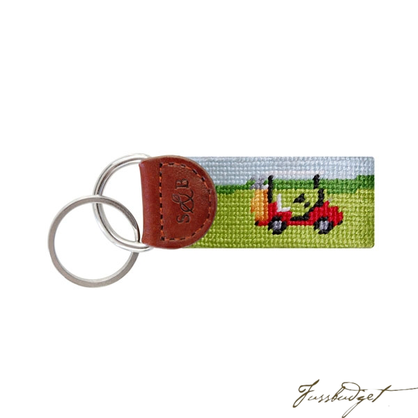 Golf Cart Scene Needlepoint Key Fob-Fussbudget.com