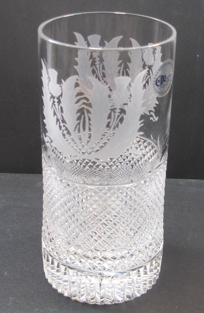 Hand Cut Crystal thistle hi-ball Signed O'Rourke
