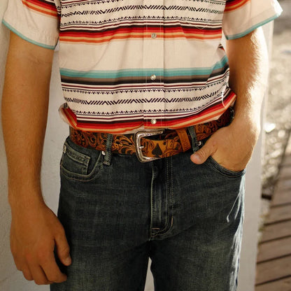 Hooey Men's "Gambler" Brown/Black Filigree Belt