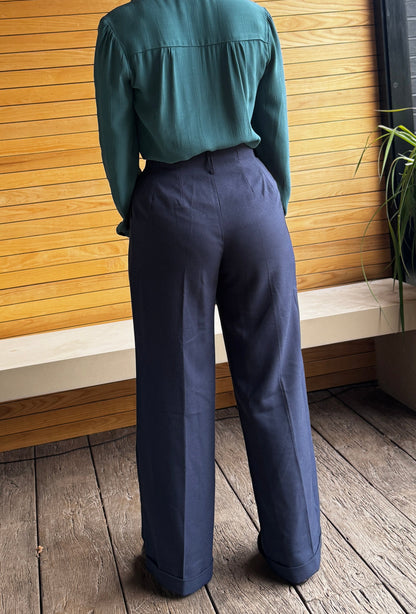 1930s Marlene Trousers - Navy Twill