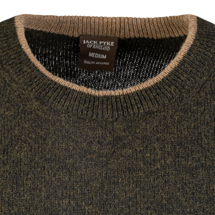 contrast neck jack pyke ashcombe crewknit pullover lambswool dark olive