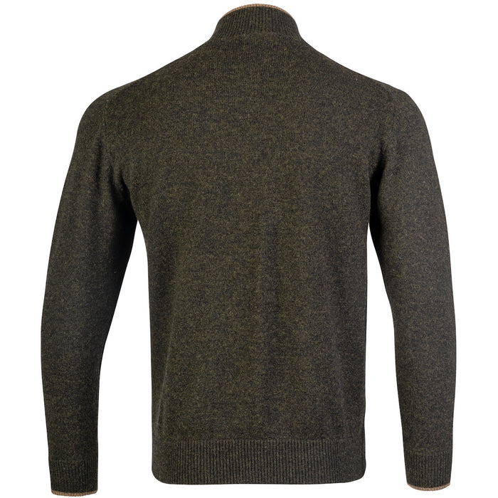 rear of jack pyke dark olive ashcombe lambswool zipknit pullover