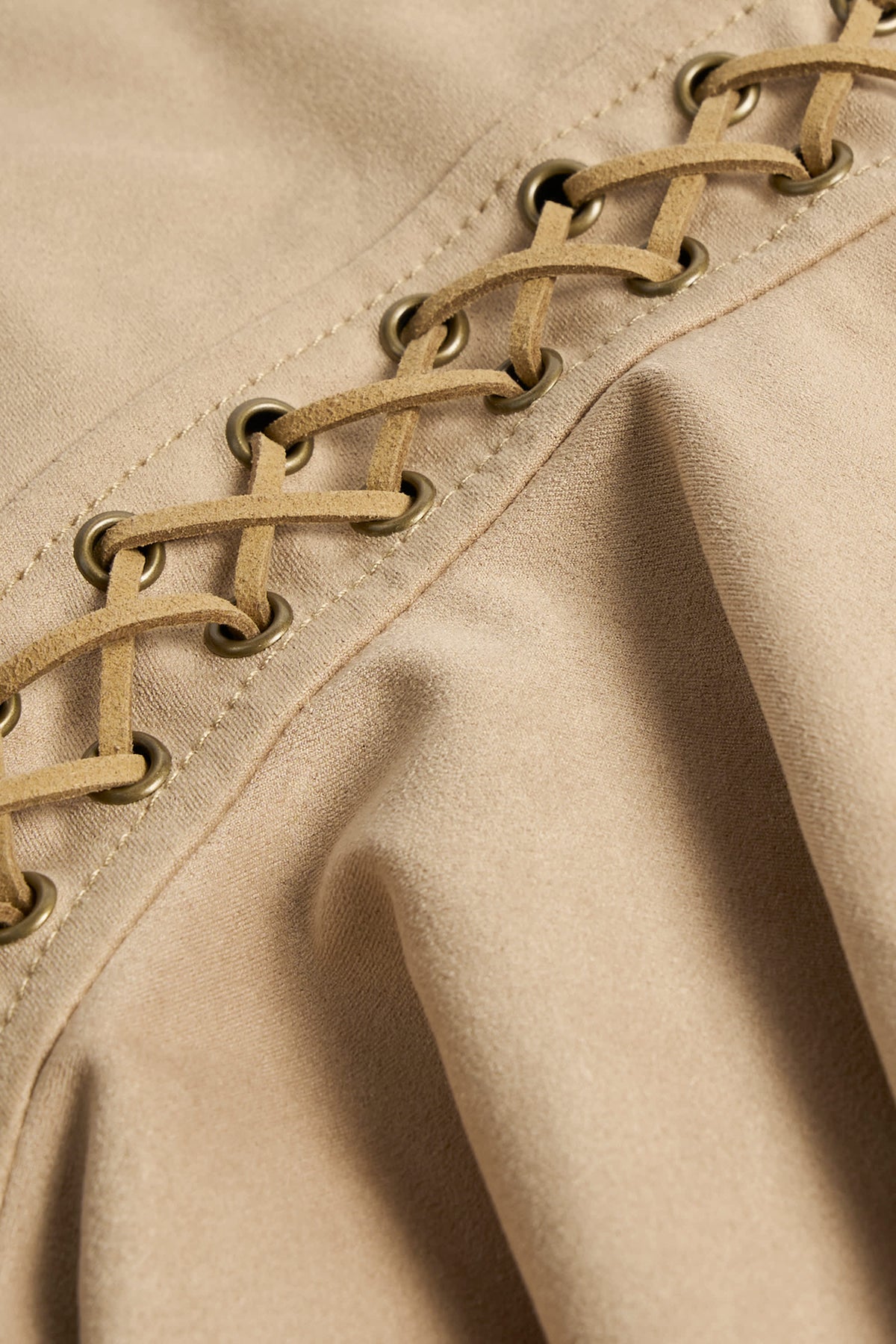 Lace-Up Mid-Rise Mini Skirt in Tan