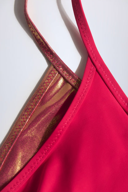 Metallic Layered Bikini Top in Fuchsia