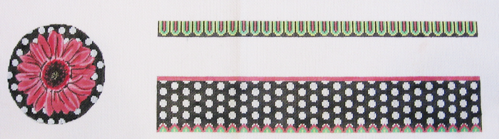 Needlepoint Large Round Box Black with White Circles Canvas