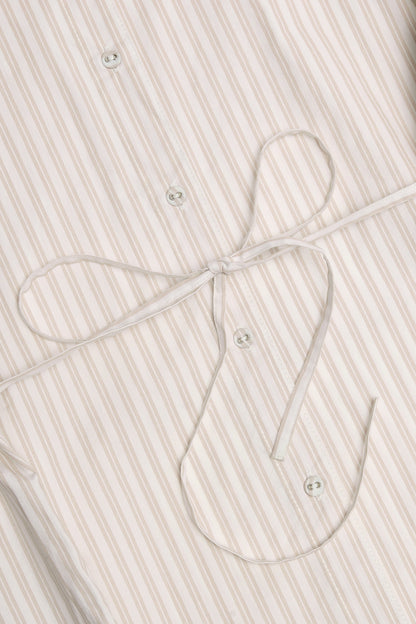 Oversized Cotton-Poplin Shirt in Taupe Stripe