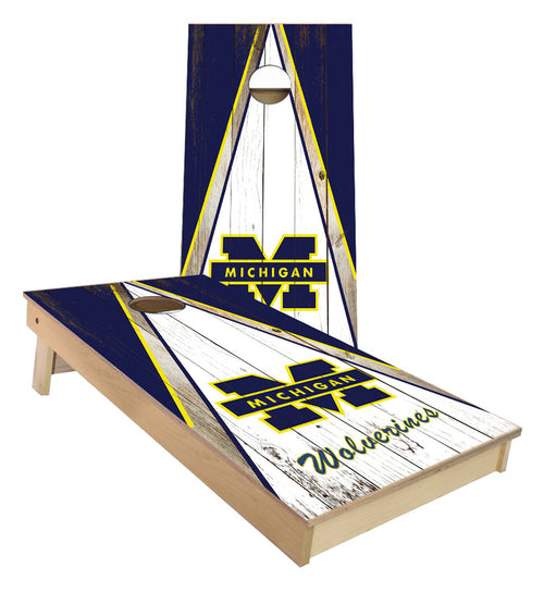 Michigan Wolverines triangle rustic wood Cornhole Boards