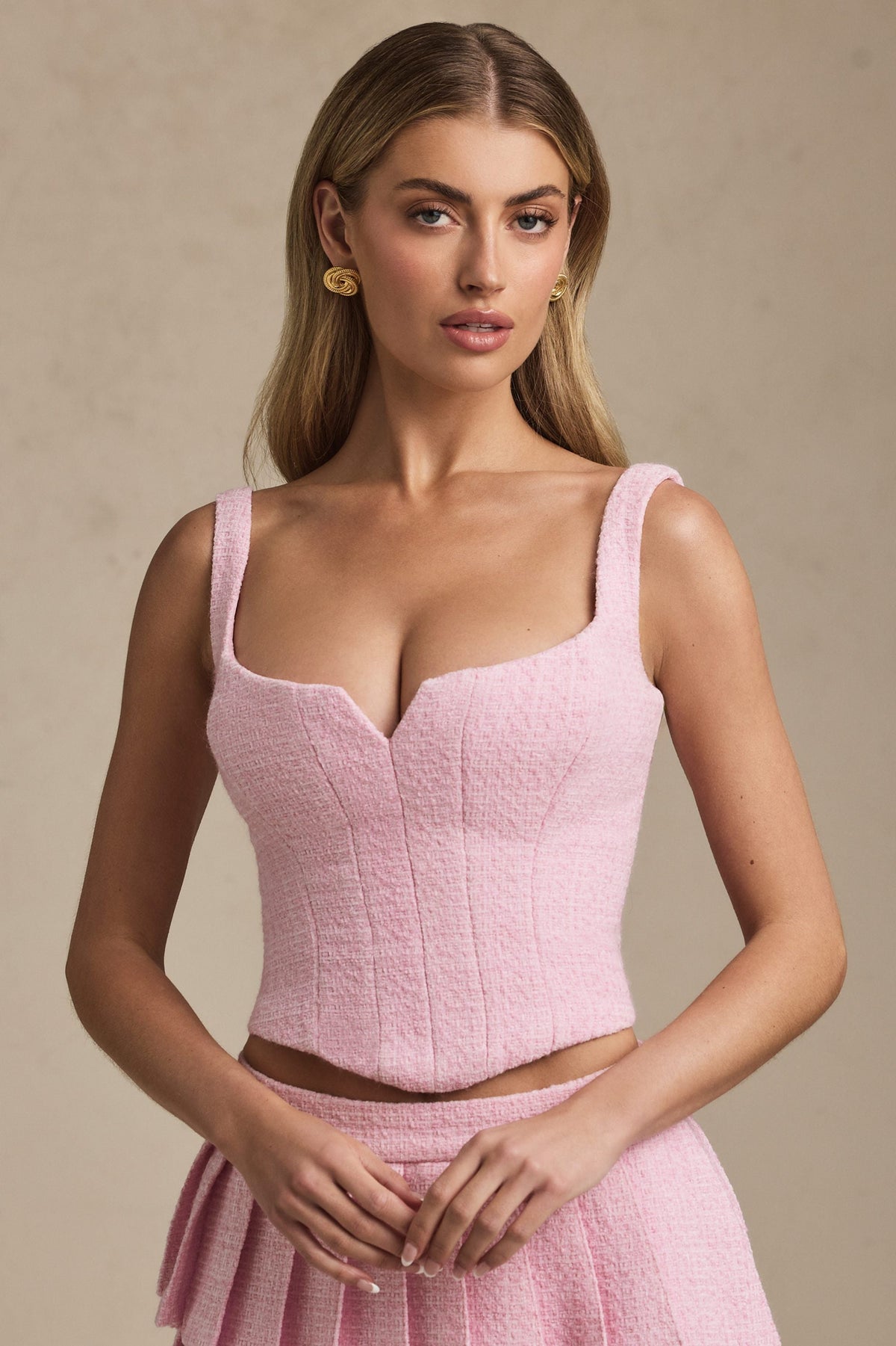 Lace-Up Corset Top in Soft Pink