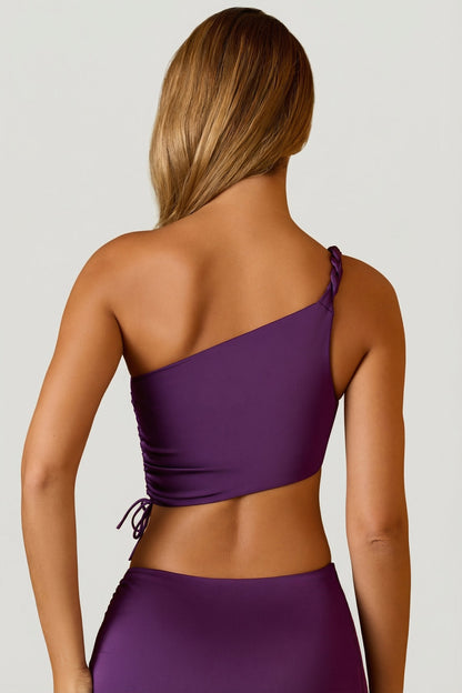 Ruched Asymmetric Crop Top in Plum