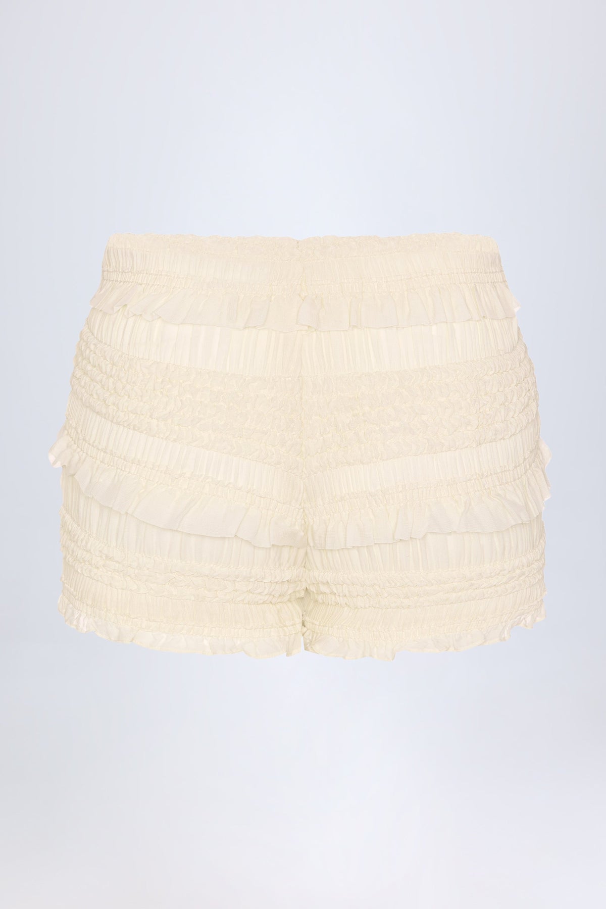 Ruffled Mid-Rise Shorts in Ivory