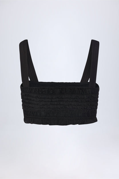 Ruffled Tie-Front Crop Top in Black