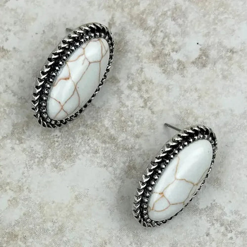 Oval Stone Stud Earrings (4 Colors Available)