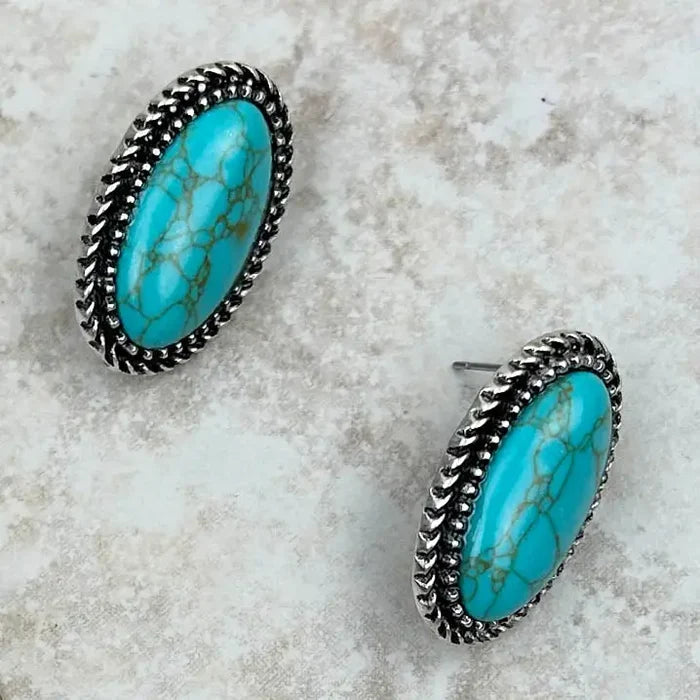 Oval Stone Stud Earrings (4 Colors Available)