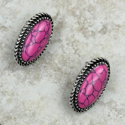 Oval Stone Stud Earrings (4 Colors Available)