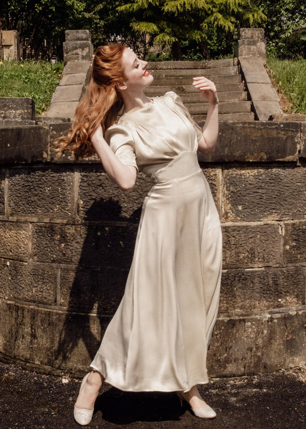 1940s 'Girl Friday' Midi Dress - Oyster Satin