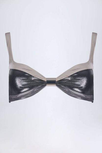 Ruched Bikini Top in Silver Chrome
