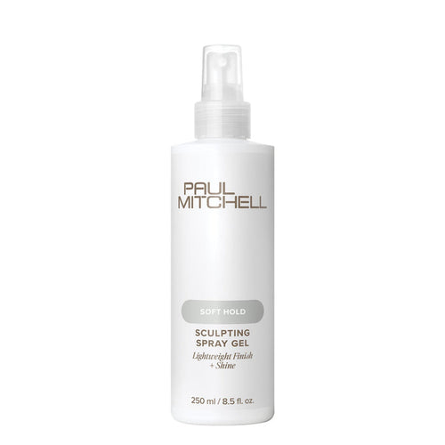 Paul Mitchell Sculpting Spray Gel 250ml white spray bottle on a clean white background, offering soft hold, lightweight body and shine.