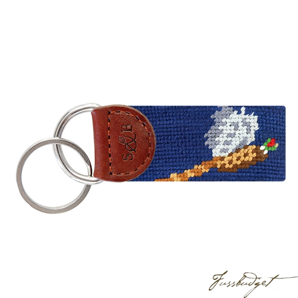Pheasant (Classic Navy) Needlepoint Key Fob-Fussbudget.com