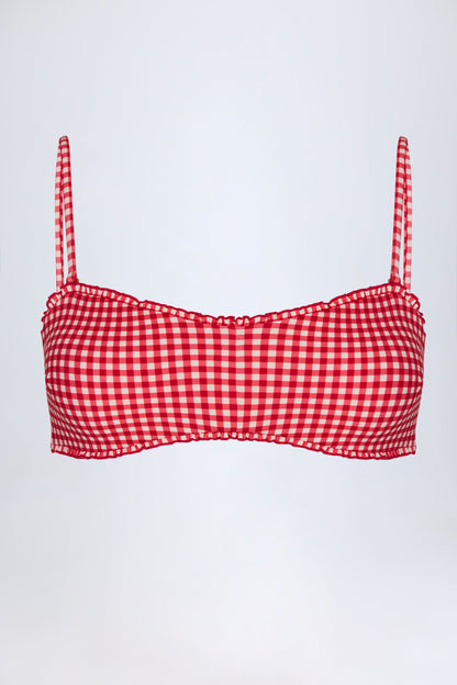 Ruffled Bandeau Bikini Top in Red Gingham