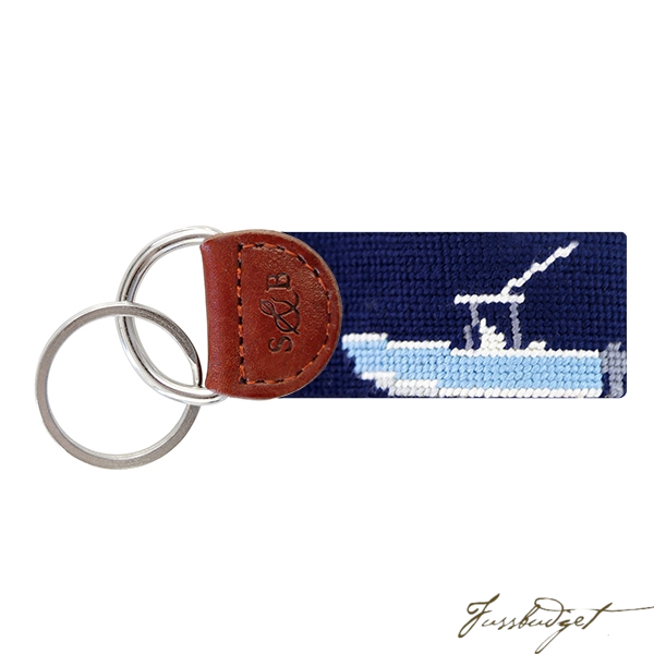 Power Boat (Dark Navy) Needlepoint Key Fob-Fussbudget.com